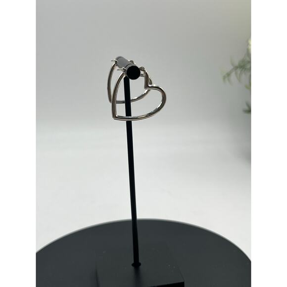 JCM 925 Sterling Silver Heart Hoop Dangle Earrings 1” - Picture 3 of 7